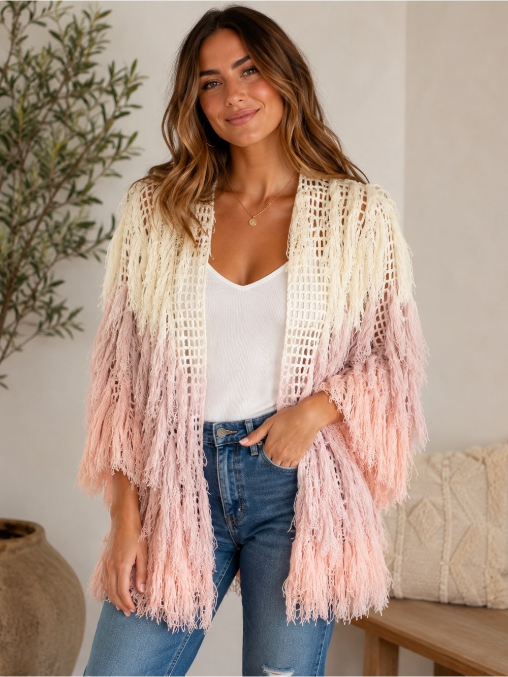 Chaser Ombre tassel sweater Size Large NWT